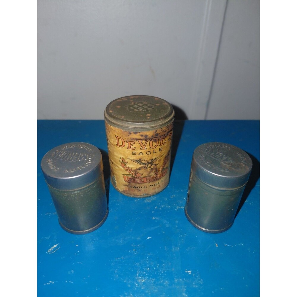 Antique DeVoe’s Eagle Pure SnuffTin Tax Stamp Paper Label With 2 Snuff Container